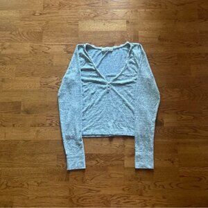 abercrombie long sleeve top shirt M Gray V Neck Henley Lace Crochet Trim Soft